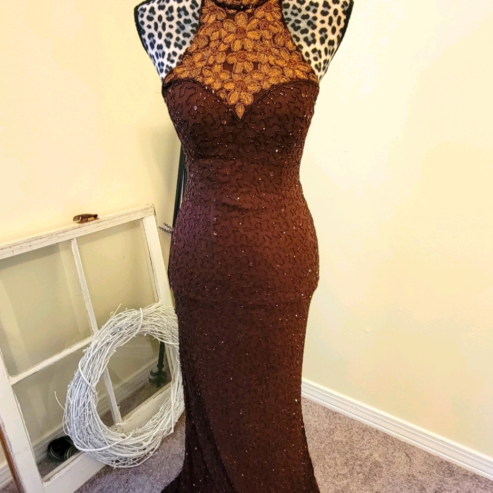Chocolate Beaded Formal Gown